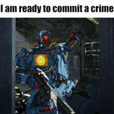 Robot With Smiley Face Holding Gun GIF