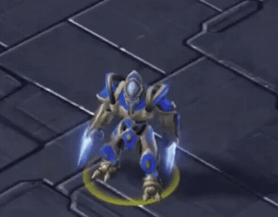 Robot With Sword And Shield On Brick Floor GIF