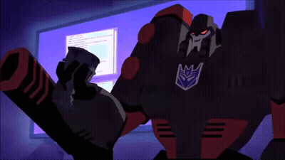 Robot With Transformer Logo On Chest GIF