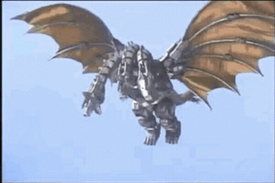 Robotic Dragon Flying With Wings Spread GIF
