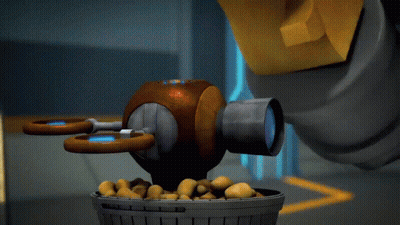 Robotic Hand Holding Basket Of Potatoes GIF