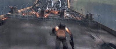 Robots Flying Over Bridge Saying High GIF
