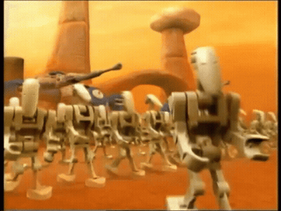 Robots Walking In A Line Video Game GIF