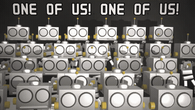 Robots With One Of Us Text GIF