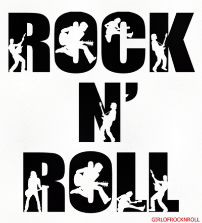 Rock N Roll Poster With Silhouettes Playing Guitars GIF