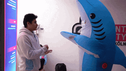 Rock Paper Scissors Man Vs Shark Mascot GIF