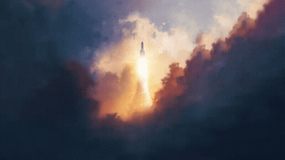 Rocket Flying Through Clouds GIF
