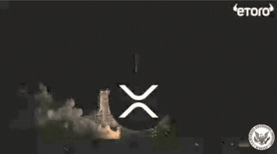 Rocket Launch Into Space With XRP Coin GIF