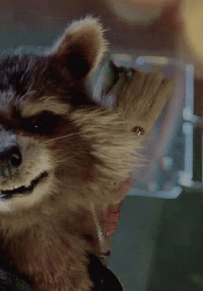 Rocket Raccoon Carrying Baby Groot GIF
