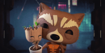 Rocket Raccoon Holding Potted Plant With Groot GIF
