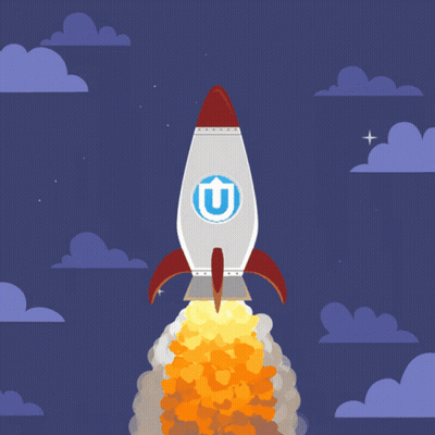 Rocket With Blue Letter U GIF