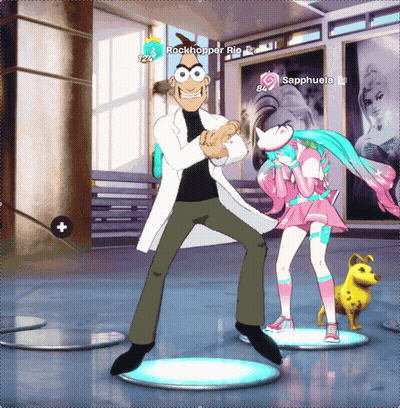Rockhopper Rio And Sapphuela Are Dancing In A Room GIF