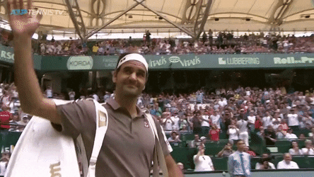 Roger Federer And Mascot Bear Waving GIF