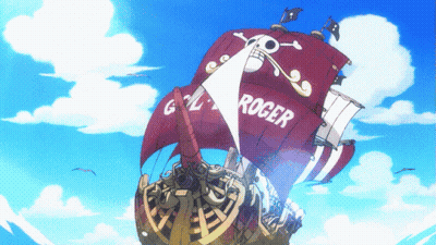 roger is written on the red sail of this ship