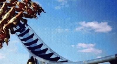 Roller Coaster Going Down Steep Hill With Blue Sky GIF