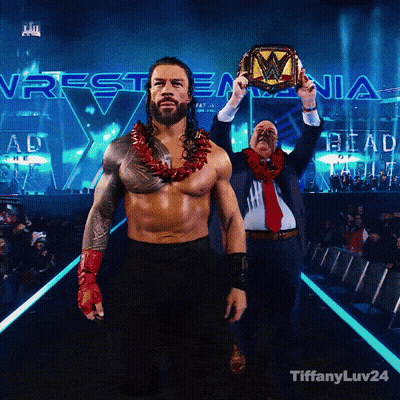 Roman Reigns Is Holding A Wrestlemania Championship Belt GIF