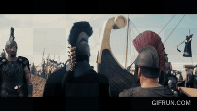 Roman Soldiers Standing In Front Of Boat GIF