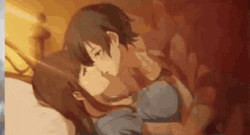Romantic Anime Couple Kissing In Bed GIF