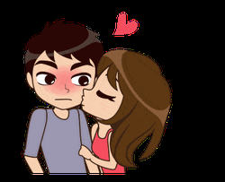 Romantic Cartoon Kissing On Cheeks GIF