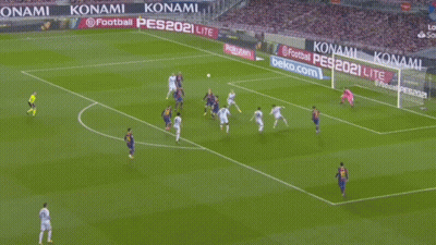 Ronald Araujo Scores A Goal During A Soccer Match GIF