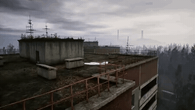 Rooftop With Railing And Fence Surrounded By Trees GIF