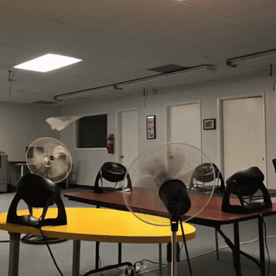Room With Fans And Fire Extinguisher GIF