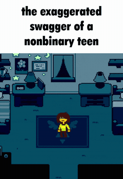 Room With The Exaggerated Swagger Of A Nonbinary Teen GIF