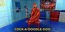 Rooster Crowing Man Mascot Costume GIF