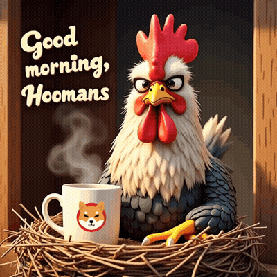 Rooster Sitting In Nest With Coffee GIF