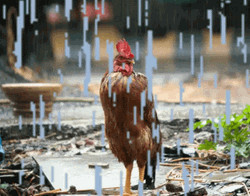 Rooster Standing In Rain