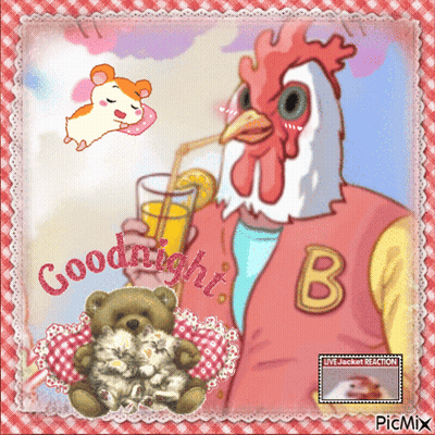Rooster Wearing Jacket Saying Goodnight GIF