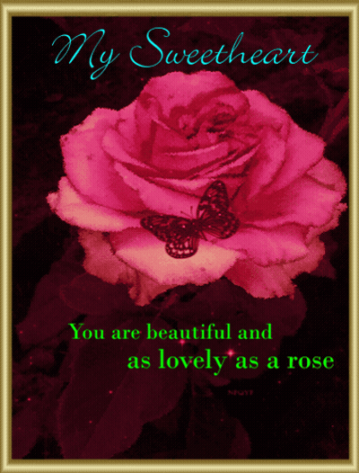 Rose With Butterfly Saying My Sweetheart GIF
