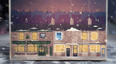 Rovers Return Inn Christmas Advent Calendar With Snow Falling GIF