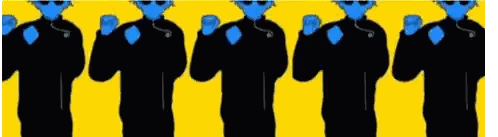 Row Of Blue Aliens On Yellow Sticker