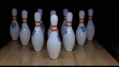 Row Of Bowling Pins Saying Strike GIF