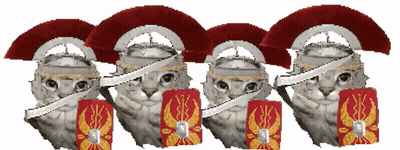 Row Of Cats Wearing Helmets And Shields GIF
