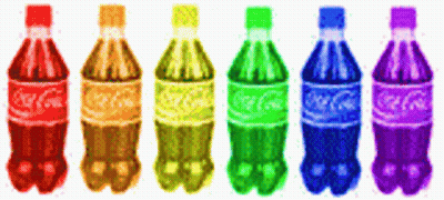 Row Of Coca Cola Bottles In Different Colors GIF