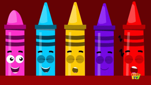 Row Of Crayons With Faces And Kids TV GIF
