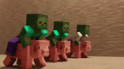 Row Of Minecraft Zombies Riding Pigs GIF