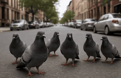 Row Of Pigeons On City Street GIF