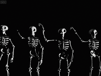 Row Of Skeletons Dancing Black And White GIF