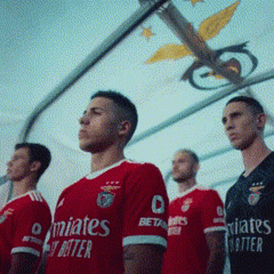 Row Of Soccer Players In Red Emirates Jerseys GIF