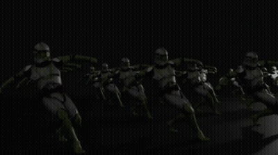 Row Of Stormtroopers Walking In Dark GIF