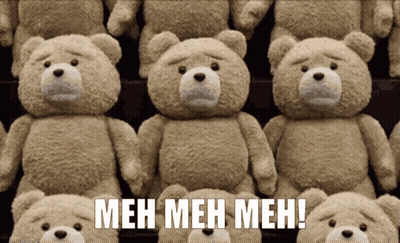 Row Of Teddy Bears Saying Meh Meh Meh GIF
