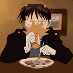 Roy Mustang Fullmetal Alchemist Annoyed Eating GIF