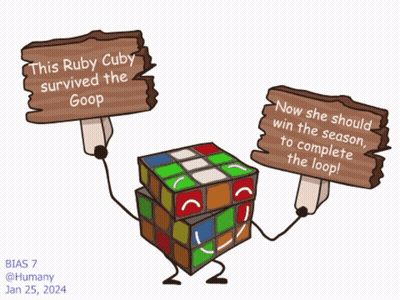 Rubik's Cube Holding Sign Saying This Ruby Cuby Survived The Goop GIF