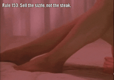 Rule 153 Sell The Sizzle Not The Steak Is Written On A Pink Background GIF