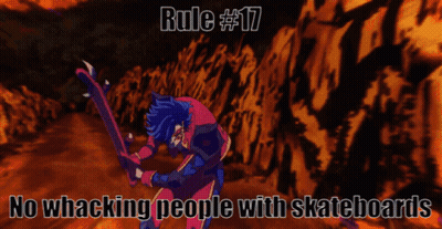 Rule # 17 No Whacking People With Skateboards Written On A Poster GIF