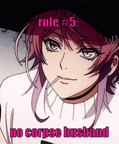 Rule # 5 : No Corpse Husband Is Written On A Picture Of An Anime Character GIF