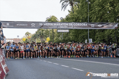 Runners Lined Up In Front Of 36 Media Maraton De Cordoba Banner GIF